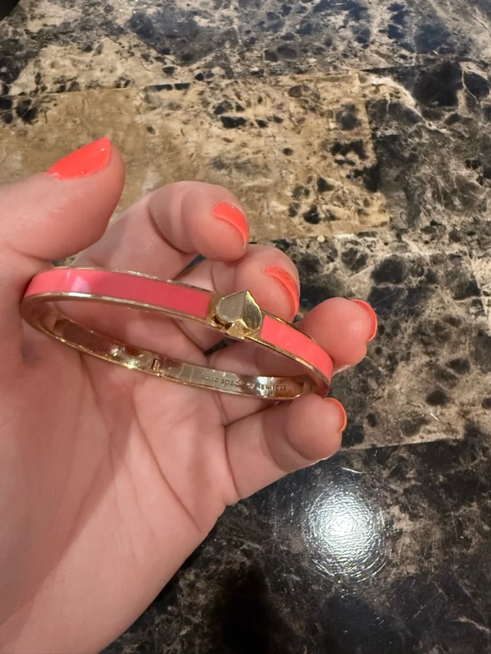 Kate Spade Everyday Spade Thin Enamel Hinge Bangle - Salmon Pink - Picture 5 of 9